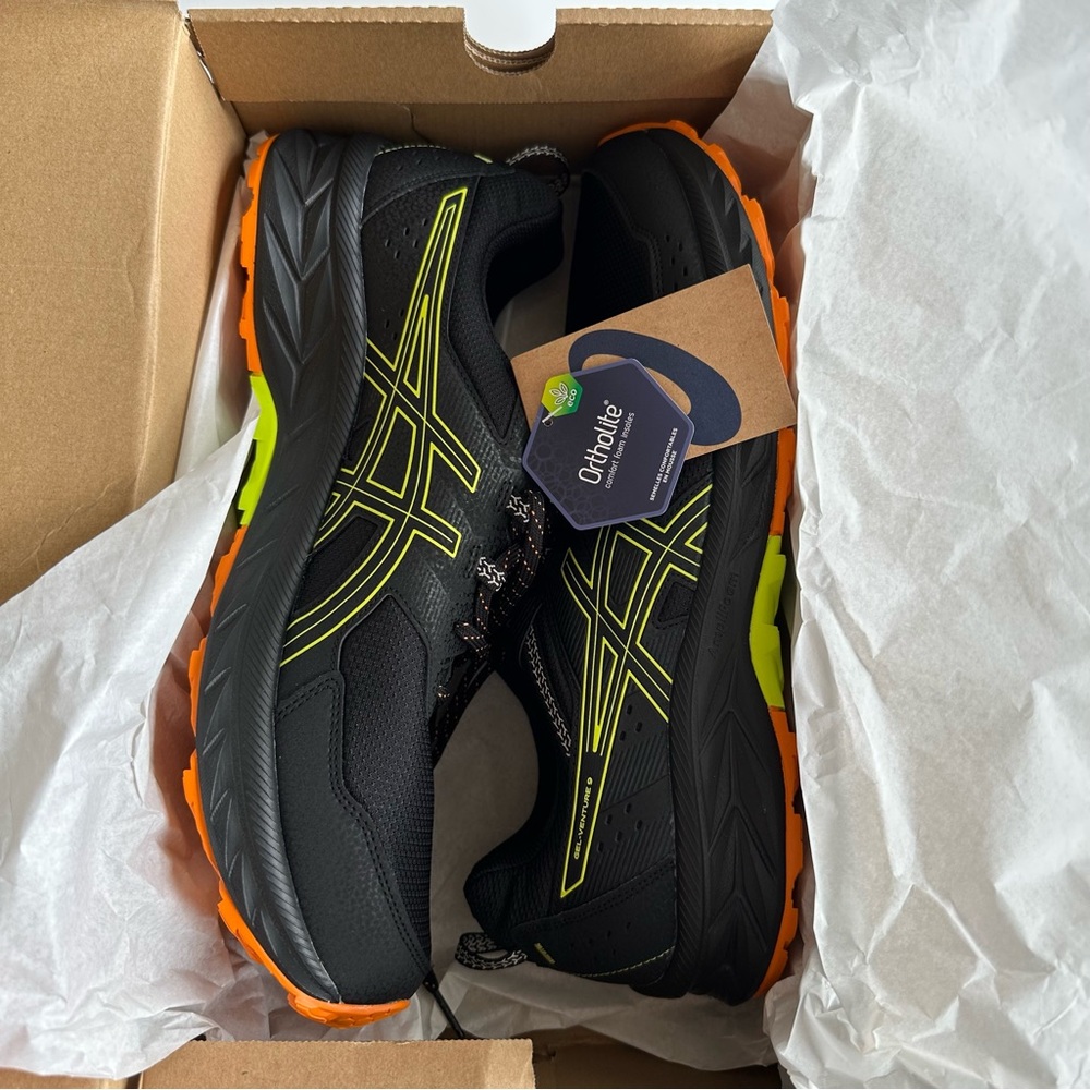 Asics Gel Venture 9 Black and Neon Lime Athletic Shoes Size 15